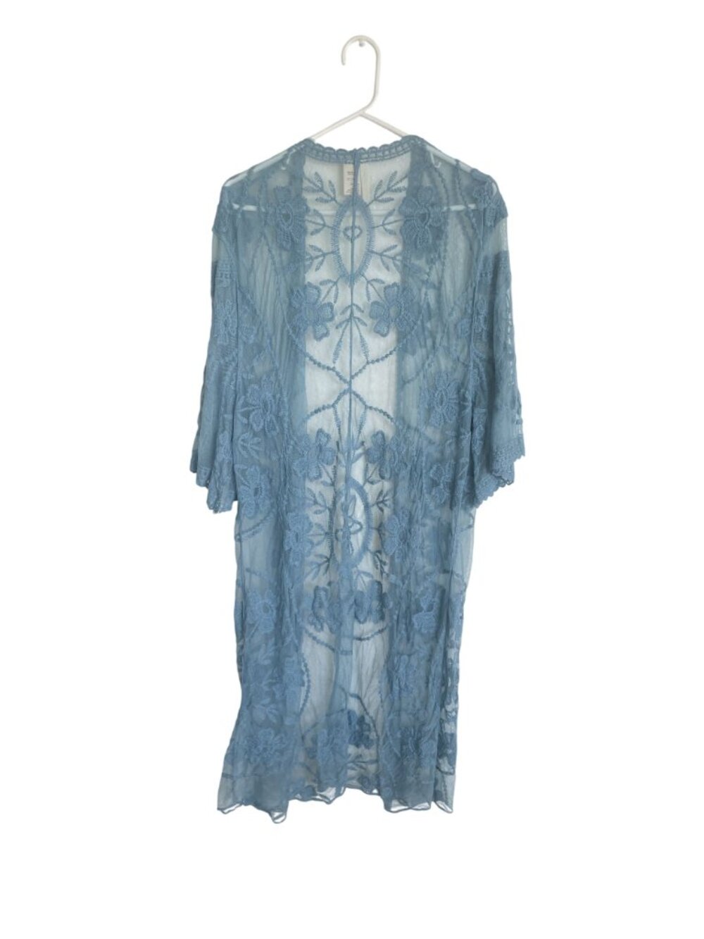 Sheer Blue Floral Lace Kimono Cardigan By Forgotten Grace S/M Open Front - Picture 2 of 3
